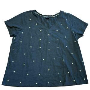 Skies Are Blue Black and Metallic Gold Star Short Sleeve T Shirt Womens 1X